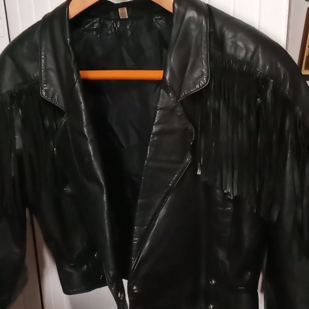 Motorcycle fringe  leather  biker jacket size M. Wow!